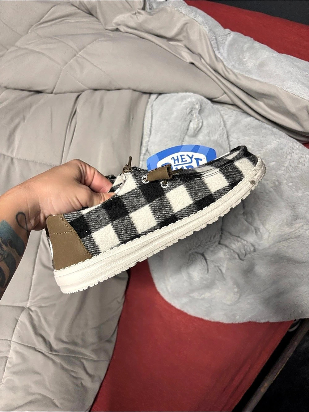 Hey Dude Wendy Buffalo Plaid Sneakers Black & White US 7 - Picture 3 of 3